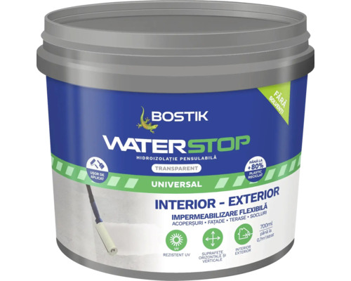 Soluție pentru hidroizolație membrană Bostik Waterstop transparent 0,7 litri Bostik Waterstop hidroizolație universală transparentă, recipient