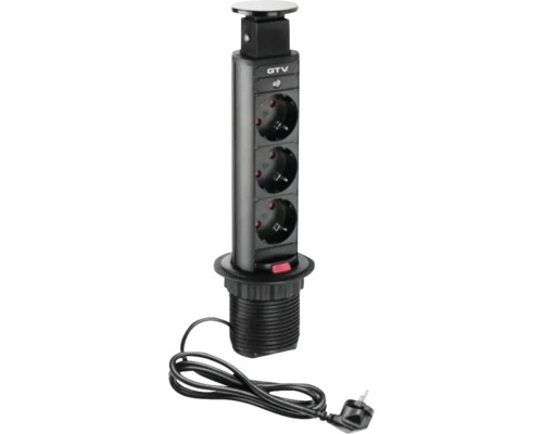 Multipriză electrică încorporabilă GTV 3 posturi, 3xCP contact de protecție, negru