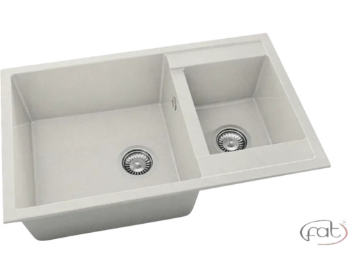 Chiuvetă bucătărie granixit cu 2 cuve FAT Avangard 233 80x49 cm, fără picurător, reversibilă, Artic