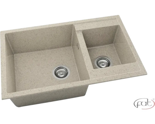 Chiuvetă bucătărie granixit cu 2 cuve FAT Avangard 233 80x49 cm, fără picurător, reversibilă, Sandcastle