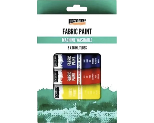 Set vopsea textile Pentart, 6 tuburi x 16 ml, lavabilă la mașină