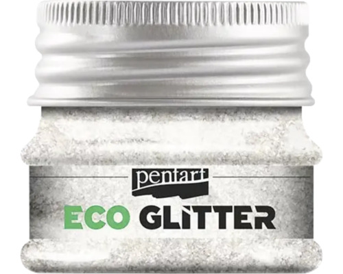 Sclipici natural Eco Glitter Pentart argintiu 15 g, textură extra fină Recipient cu sclipici ecologic Pentart