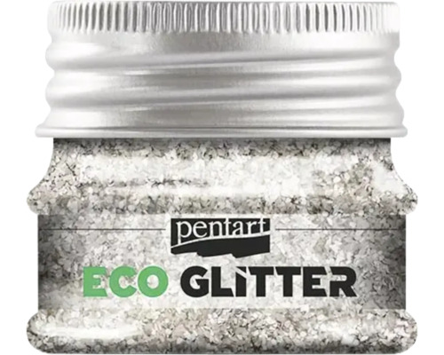 Sclipici natural Eco Glitter Pentart argintiu 15 g, textură grunjoasă Borcan cu sclipici Eco de la Pentart