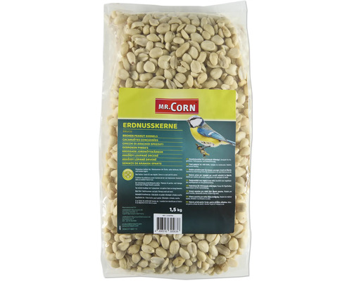 Hrană pentru păsări alune decojite Mr. Corn 1,5 kg Miez de arahide spart într-un pachet de 1,5 kilograme pentru păsări sălbatice