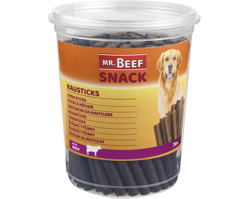 Snack pentru câini MR. BEEF sticks-uri de ros cu vită 70 buc. Mr. Beef Snack rulouri de mestecat pentru câini în recipient