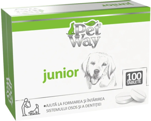 Supliment nutritiv pentru câini Petway Junior 100 tablete Pachet de tablete Pet Way Junior pentru câini cu 100 de tablete