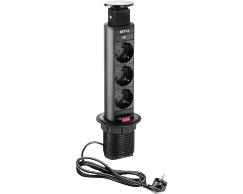 Multipriză electrică încorporabilă GTV 3 posturi, 3xCP contact de protecție, negru