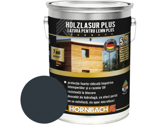 Cutie cu lazură pentru lemn Plus cu șapte ani de protecție și logo Hornbach