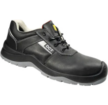 Pantof de siguranță negru cu șireturi și talpă gri.