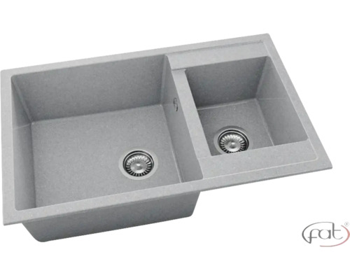 Chiuvetă bucătărie granixit cu 2 cuve FAT Avangard 233 80x49 cm, fără picurător, reversibilă, Platina