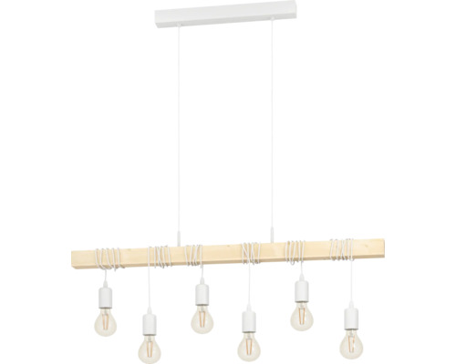 Lampa suspendată cu șină de lemn și mai multe becuri