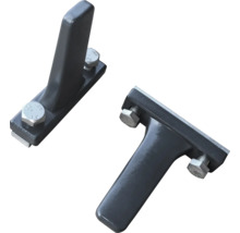 Două fălci metalice de menghină cu șuruburi pentru fixare