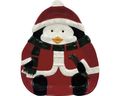 Farfurie pinguin Lafiora ceramică 25,5x20,7 cm roșu Farfurie în formă de pinguin cu căciulă și haină