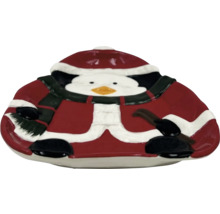 Bol decorativ în formă de pinguin cu căciulă de Crăciun și fular