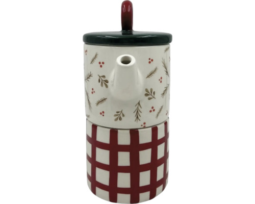 Ceainic din ceramică cu model în carouri și motive de Crăciun