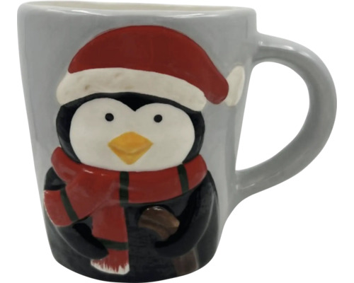 Cană pinguin Lafiora ceramică 12,8x10 cm gri/negru Cană gri cu pinguin, căciulă și fular
