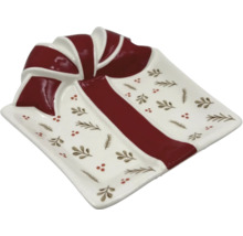 Bol decorativ în formă de cadou cu fundă și model de Crăciun