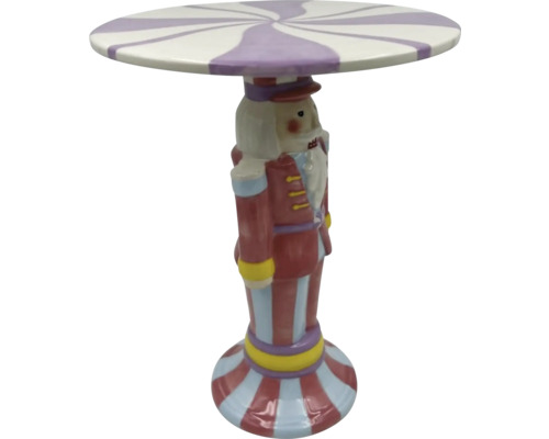 Măsuță decorativă în formă de spărgător de nuci cu blat de masă în dungi