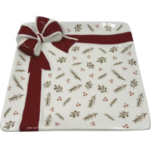 Platou de servire pătrat cu fundă și model de panglică de cadou