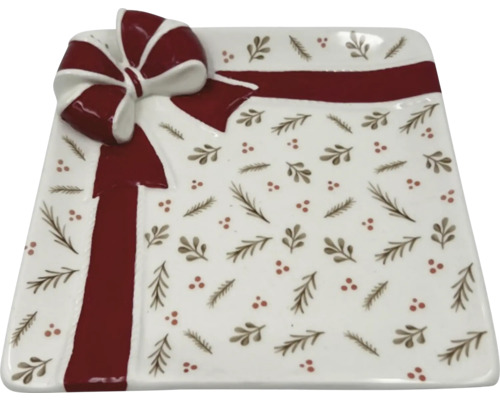 Platou de servire pătrat cu fundă și model de panglică de cadou