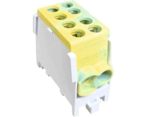 Bloc distribuitor Elvon monofazat 100A galben/verde in:1x25 /out:1x25/2x16 mm2 Bloc terminal cu conexiuni multiple pentru conexiuni electrice
