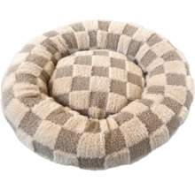 Pătuț rotund pentru câini cu model de tablă de șah