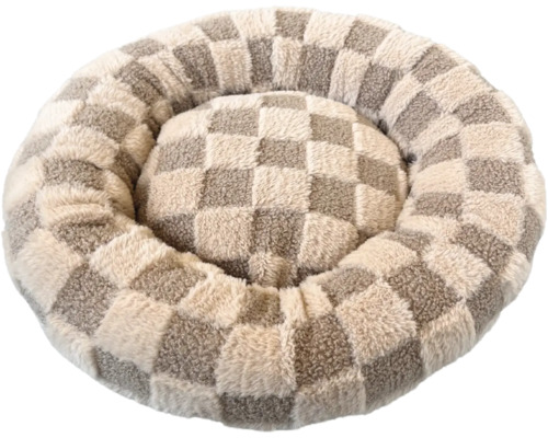 Pătuț rotund pentru câini cu model de tablă de șah