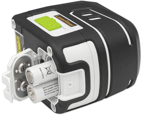 Laser cu linii în cruce Laserliner cu compartimentul pentru baterii deschis