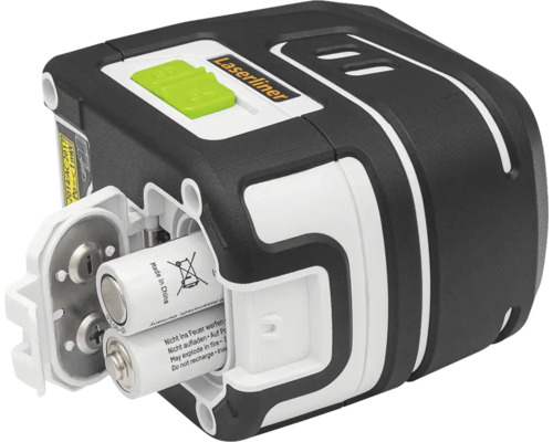 Laser cu linii în cruce Laserliner cu compartimentul bateriei deschis