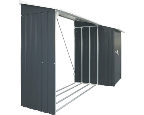 Cabină metalică de grădină cu depozit de lemne