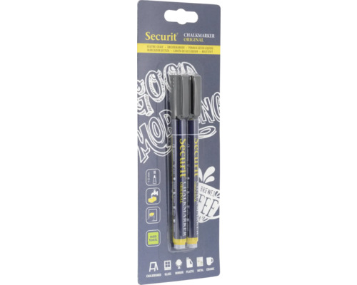 Marker cretă lichidă 1-2 mm negru, set 2 buc. Marker de cretă Securit în blister