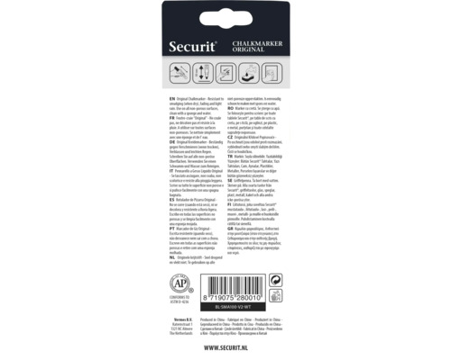 Marker cu cretă Securit Original, potrivit pentru suprafețe neporoase