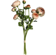 Buchet artificial de piciorul-cocoșului cu mai multe flori și frunze verzi.