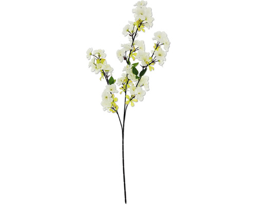 Ramură artificială înflorită cu flori și frunze.