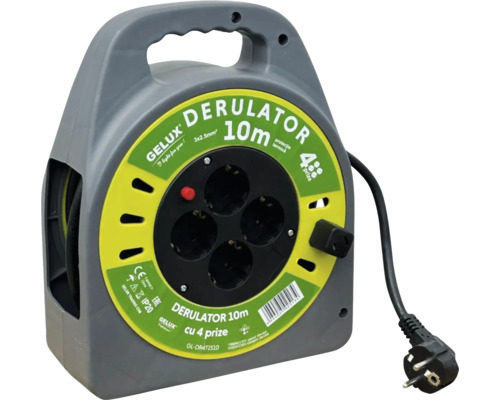 Tambur de cablu cu patru prize și zece metri lungime cablu