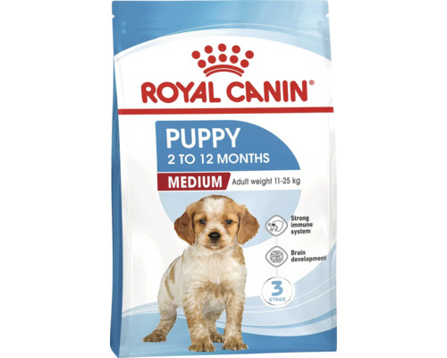 Hrană uscată pentru câini Royal Canin Medium Puppy 3 kg Hrană uscată Royal Canin Puppy pentru câini de talie medie cu vârsta cuprinsă între 2 și 12 luni, greutate adultă 11-25 kg