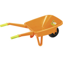 Roabă portocalie din plastic pentru copii cu mâner verde