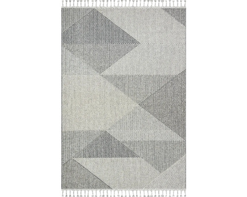 Covor cu model geometric triunghiular și franjuri