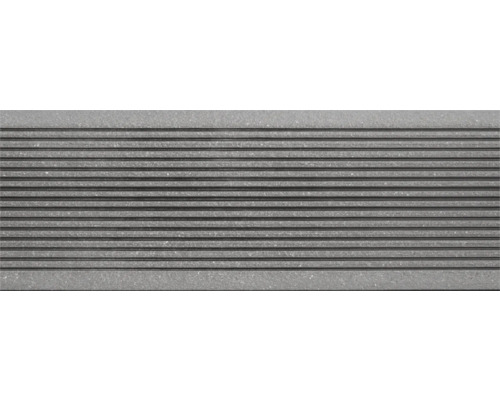 Placă de terasă gri cu suprafață canelată.