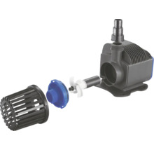 Vizualizare explodată a unei pompe de iaz cu coș de filtrare și rotor