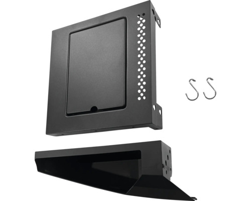 Set accesorii grătar format dintr-o cutie de depozitare cu clapetă, un suport și două cârlige