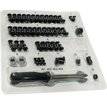 Set de șuruburi, piulițe și șurubelniță în ambalaj transparent