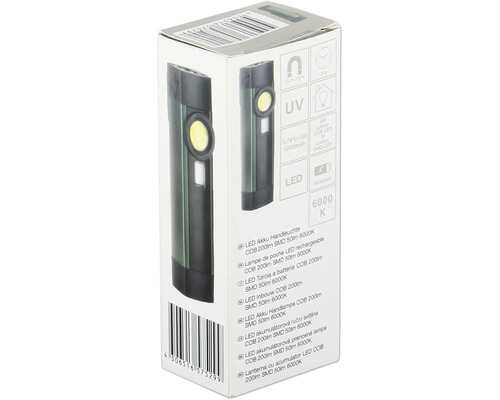 Ambalaj lanternă cu acumulator LED COB 200 lumeni și LED SMD 50 lumeni