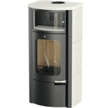 Șemineu cu geam și placare laterală din piatră