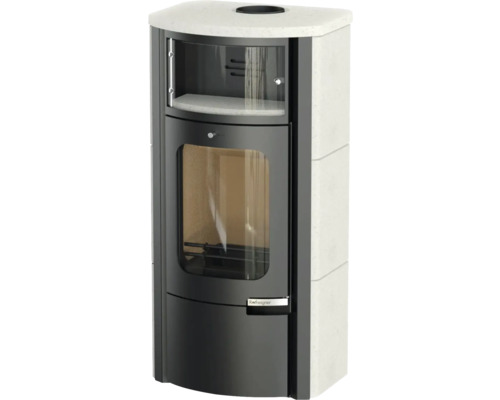 Șemineu cu geam și placare laterală din piatră