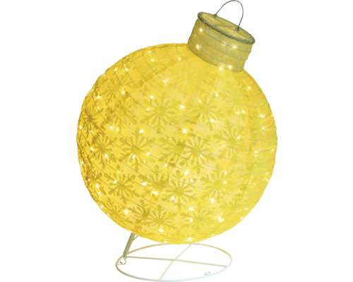 Glob de Crăciun galben cu model de fulgi de zăpadă și iluminare pe un suport