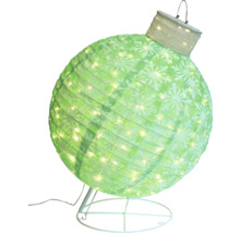 Glob decorativ de Crăciun, iluminat, cu model de fulgi de zăpadă pe un suport