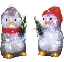 Doi pinguini decorativi cu căciulă și brad