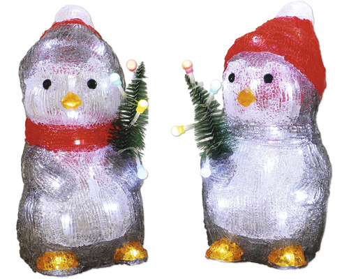 Set figurină pinguin Lafiora 50 LED-uri H 25 cm 2 buc. alb rece Doi pinguini decorativi cu căciulă și brad