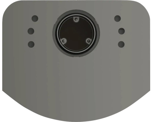 Vizualizare detaliată a unei plăci de fixare cu o scobitură rotundă și găuri.